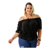 Cropped Blusa Plus Size Elastex Cganinha Ombro A Ombro 44 52