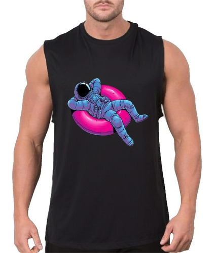 Regata Masculina Algodão Camiseta Astronauta Boia Piscina 