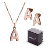 Set Joyería Mujer, Aretes Collar Inicial Letras Luckyly