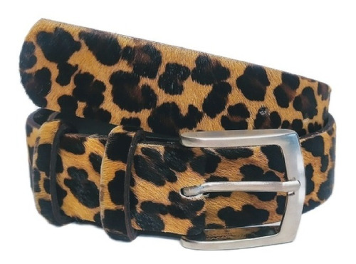 Cinto Feminino Couro Legítimo Com Pêlo Onça Animal Print