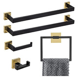 Set De 5 Accesorios Para Baño Dorado Y Negro