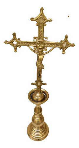 Antiga Cruz De Bronze De Altar Igreja Todo Trabalhado.