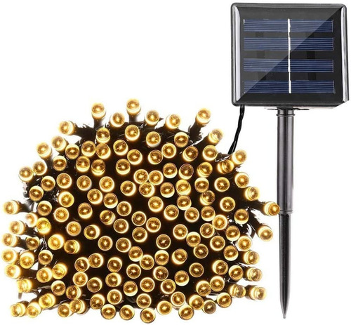 Pisca-pisca Solar Luz De Natal 100 Led Quente 10m 8 Modos