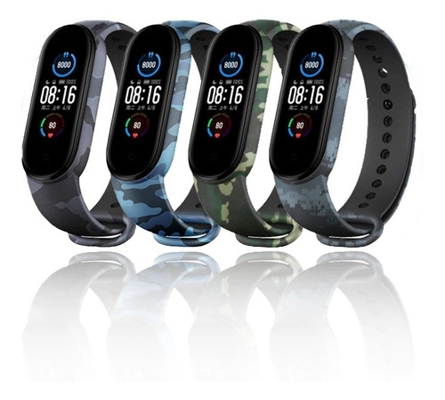 Kit De Pulseiras Camuflada Mi Band 5 E 6,  Engate Seguro.