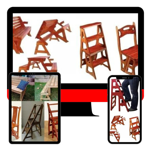 Projeto De Madeira Cadeira Vira Escada+mesa Vira Banco