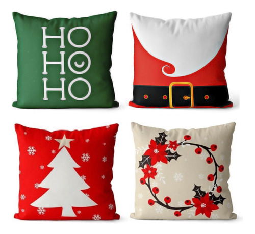 Kit 4 Capa De Almofadas Decorativa Natal Ho Ho Ho 45x45