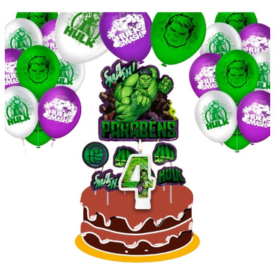 Kit Festa Decoração Hulk Aniversário Topo + Vela 4 + Balão