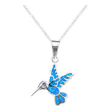 Dije Y Cadena Colibri Azul Mediano Plata 925 Con Envio