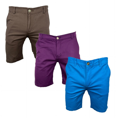 Combo 3 Pack Bermudas De Cabllero Strech Slim Con Jareta
