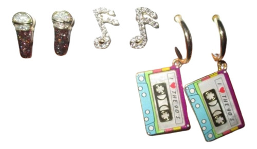 Aretes Sugarfix Trio Aretes Microfono-nota Musical-casette