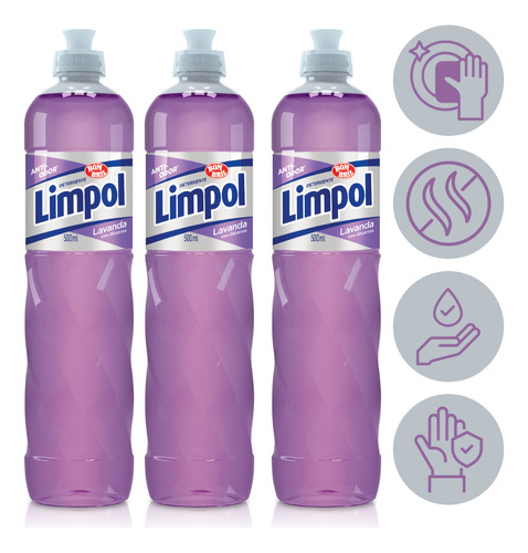 Kit 3 Detergente Liquido Lavanda Limpol Bombril 500ml
