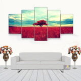 Quadro Decorativo Árvore Gramado Vermelho 115x60 5 Peças N