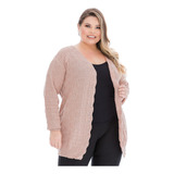 Cardigans Feminino Casaco Tricô Plus Size Quadriculado - 056