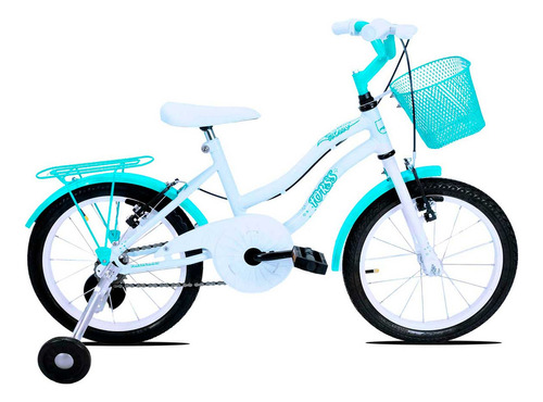 Bicicleta  De Passeio Infantil Forss Infantil Hello 2022 Aro 16 Freios V-brakes Cor Branco/azul-turquesa Com Rodas De Treinamento