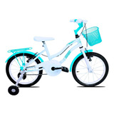 Bicicleta  De Passeio Infantil Forss Infantil Hello 2022 Aro 16 Freios V-brakes Cor Branco/azul-turquesa Com Rodas De Treinamento