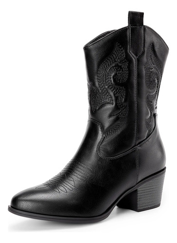 Botas Vaqueras De Tacón Bajo Y Punta Redonda Estilo Vaquero  | Meses sin interés