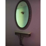Espejo Ovalado Dressoir Marco De Bronce Y Repisa De Marmol 