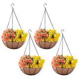 4 Pack Metal Hanging Planter Outdoors With Coco Coir Li...