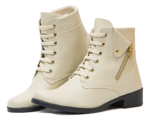 Coturno Feminino Bota Cano Curto Salto Baixo Conforto Estilo