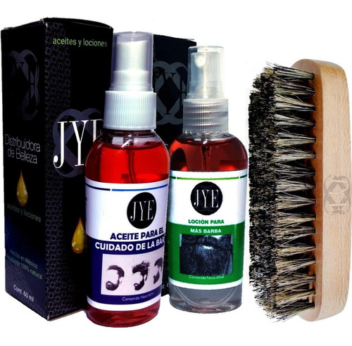 Kit 1 Aceite Cuidado 1 Locion Mas Barba Y Cepillo Cafe Jye 