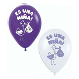 Globos Bombas Estampados X20u Cigüeña Es Una Niña Morado