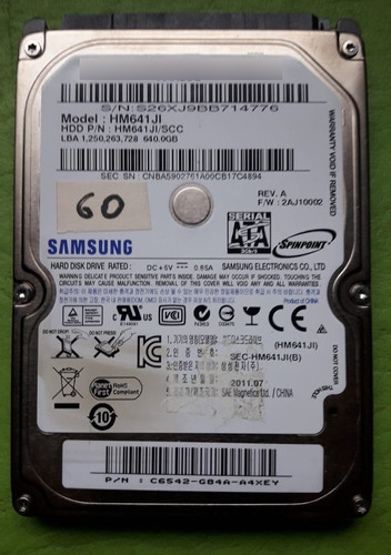 Disco Rigido Notebook Samsung Hm641ji 640 Gb