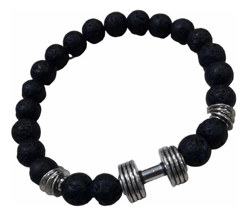 Pulsera Hombre Mancuerna Gym Piedras Onix Cordón Elastico