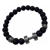 Pulsera Hombre Mancuerna Gym Piedras Onix Cordón Elastico