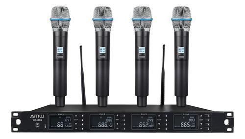 Microfone Sem Fio Profissional 4 Canais Uhf Amw Au3000 +case