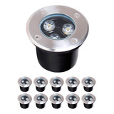 Kit 10 Balizador Spot Led Embutir Chao Piso Jardim 3w Ip65