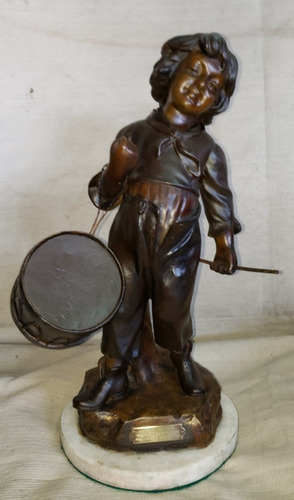 Estatua Antigua Niño Con Tambor Base Marmol Montepio_antig