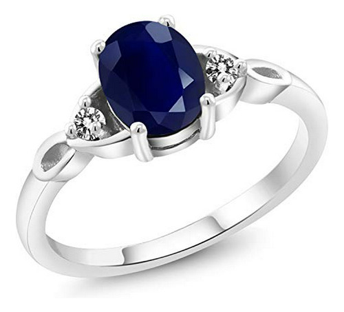 Anillo De Plata De Ley 925 Con Zafiro Azul Y Diamantes Blanc