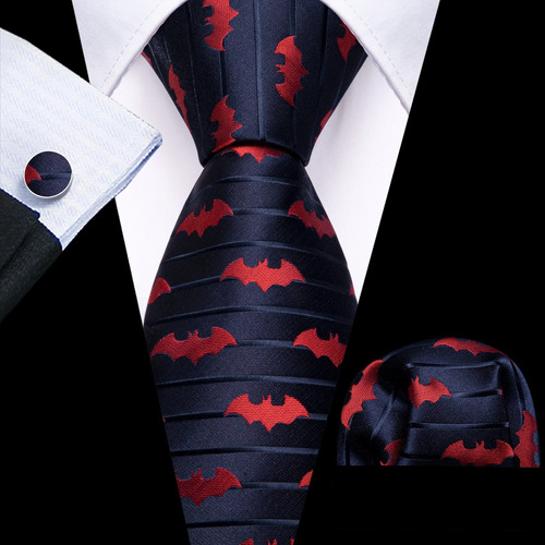 6210 Corbata  Seda Negra Morada Batman Pañuelo Mancuernillas