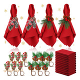 Sliner Juego De 24 Servilletas Y Anillos De Navidad, 12 Serv