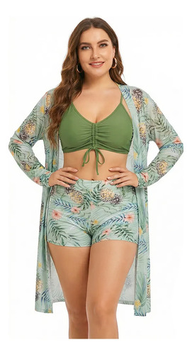 3 Piezas Traje De Baño Mujer De Talla Grande Playa Y Kimono | Envío gratis