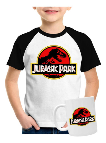 Kit Camiseta Raglan + Caneca Jurassic Park Envio Imediato 