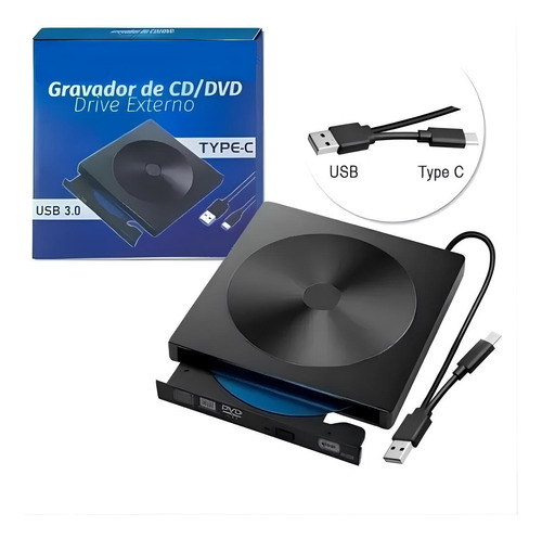 Drive Mini Gravador Usb 3.0 Tyce C Slim Externo Cd\dvd Pc 