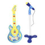 Guitarra C/ Microfone Infantil Pedestal Luz Som Karaokê Azul
