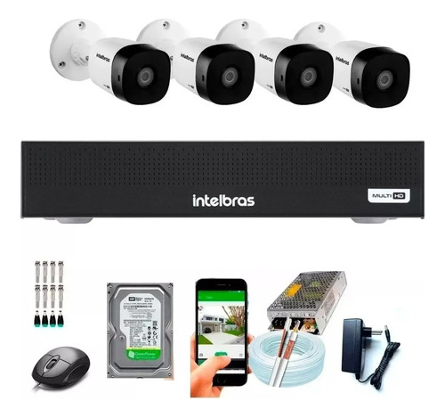 Kit Cftv 4 Câmeras Full Hd 1080p 2mp Dvr Intelbras Mhdx 1104