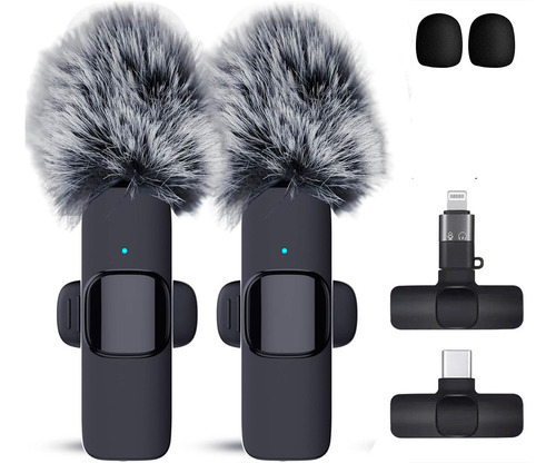 Micrófono Inalámbrico De Solapa Para Celular Tipo C - iPhone Lightning  Con Antipop Color Negro