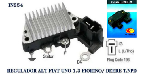 Regulador Alternador Deere Fiat Fiorino 1.5 Uno 1.3 In254 Foto 2