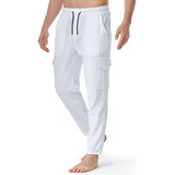 Men Linen Cotton Pant Cargo Pant Yoga Home Sports Pants