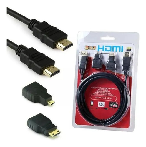 Cable Hdmi A Hdmi + Adaptadores Mini Y Micro Hdmi 1.5m