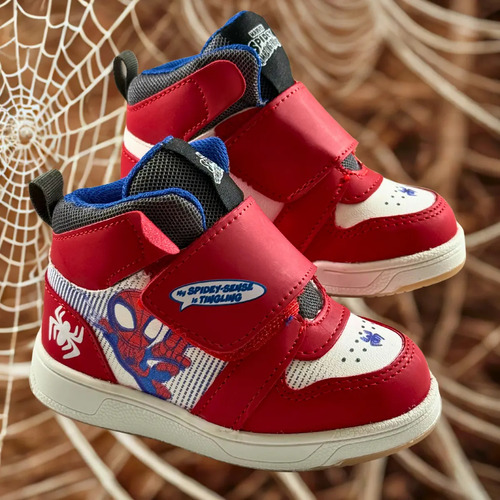 Tenis Botita Spider-man Marvel Velcro Ajuste Rápido Para Niño Rojo Blanco Original