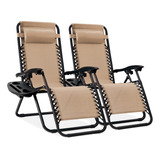 Sillas Plegables 2 Pzas Reclinables Acero Con Almohada Arena