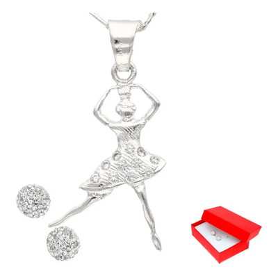Collar Dije Medalla Bailarina Silver Cruystal Plata Ley 925 Con Aretes Crystal | Meses sin interés