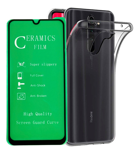 Estuche Transparente + Vidrio Cerami Para Xiaomi Note 8 Pro