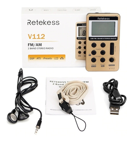 Mini Rádio Bolso Portátil Digital Fm C/ Fone Retekess V112 Cor Dourado