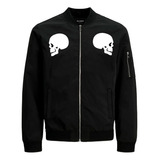 Chamarra Bomber Black Leather Patch