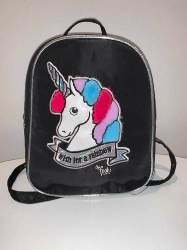 Mochila Chica Color Negro Unicornio By Footy